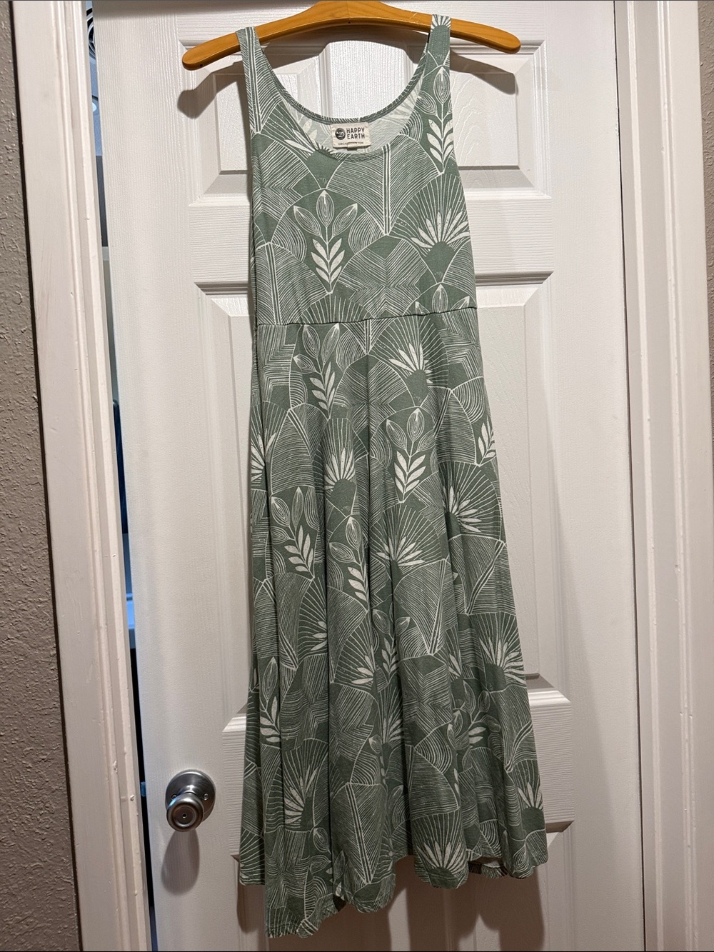 Happy Earth-Green Leaf-Print Women’s Midi Sundress